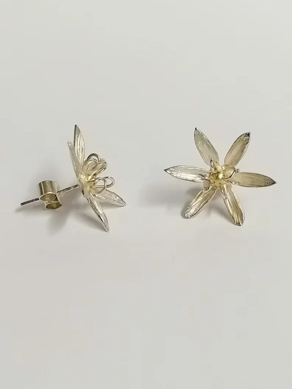 Sterling Silver Floral Stud Earrings - Silver and Gold Two-Tone
